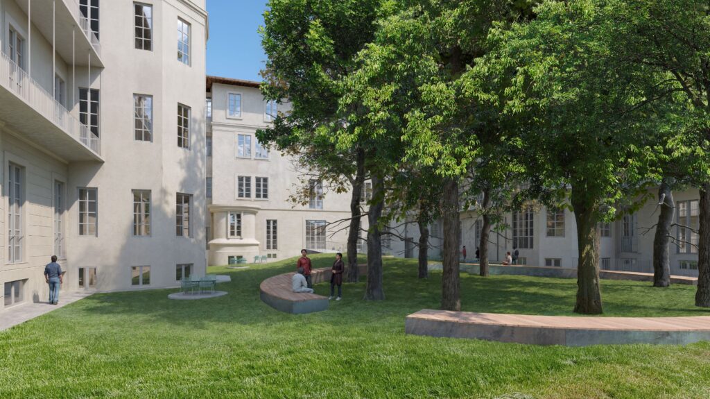 Render progetto di rigenerazione urbana di Villa Monna Tessa a Firenze e suatrasformazione in studentato